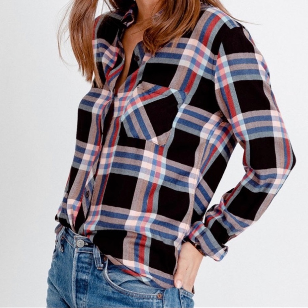 Rails Hunter Black Melon Aqua Plaid Button Down Small